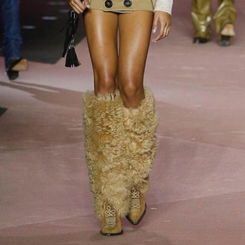 Dsquared2 fall/winter 2020 runway shearling knee high western cowboy boots